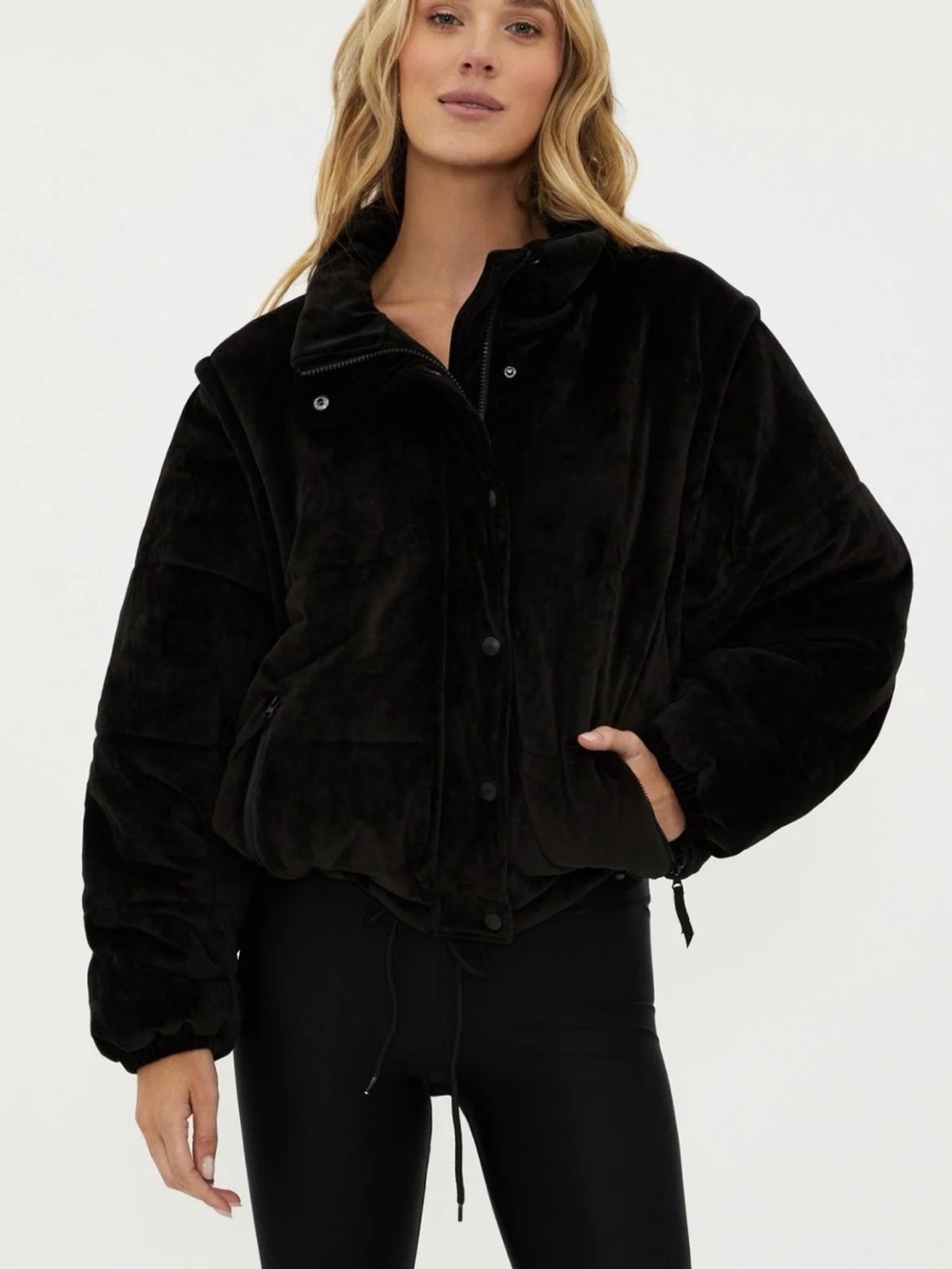 Beach Riot Kris Convertible Black Plush Puffer Jacket/Vest